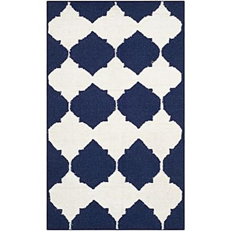 Safavieh 4 X 6 Ft. Small Rectangle Contemporary Dhurries- Navy And Ivory- Flatweave Rug DHU624D-4